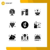 Group of 9 Solid Glyphs Signs and Symbols for colon event wall diamond oil Editable Vector Design Elements