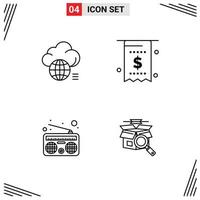 Set of 4 Modern UI Icons Symbols Signs for cloud payment storage currency media Editable Vector Design Elements