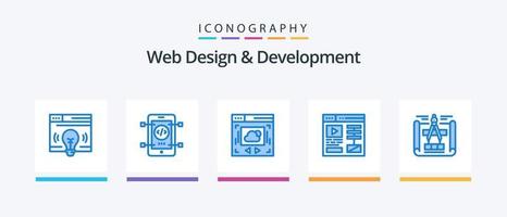 web diseño y desarrollo azul 5 5 icono paquete incluso bosquejo. Plano. web página. web. diseño. creativo íconos diseño vector