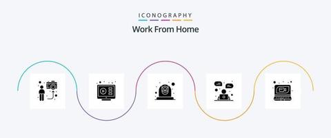 trabajo desde hogar glifo 5 5 icono paquete incluso negocio. anuncio publicitario. en línea. comunicación. vídeo vector
