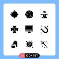 Pictogram Set of 9 Simple Solid Glyphs of device computer sports system plumber Editable Vector Design Elements