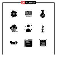 Universal Icon Symbols Group of 9 Modern Solid Glyphs of data globe biology computing science Editable Vector Design Elements