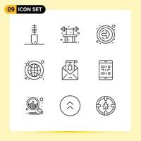 9 Universal Outlines Set for Web and Mobile Applications mail bug forward arrow world wide globe Editable Vector Design Elements