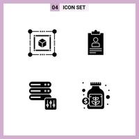 Group of 4 Modern Solid Glyphs Set for box security resume curriculum currency Editable Vector Design Elements