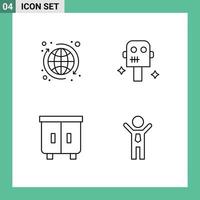 Editable Vector Line Pack of 4 Simple Filledline Flat Colors of global furniture world robot achievement Editable Vector Design Elements