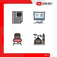 Stock Vector Icon Pack of 4 Line Signs and Symbols for data smart report computer chair Editable Vector Design Elements