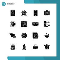 Pack of 16 Modern Solid Glyphs Signs and Symbols for Web Print Media such as target darts cell box first Editable Vector Design Elements