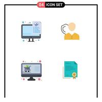 Flat Icon Pack of 4 Universal Symbols of coding protection files insurance buy Editable Vector Design Elements