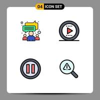 Group of 4 Filledline Flat Colors Signs and Symbols for chat pause team play search Editable Vector Design Elements