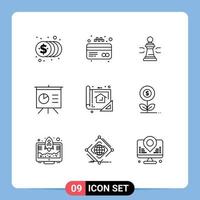 Universal Icon Symbols Group of 9 Modern Outlines of plan board advantage analytics strategy Editable Vector Design Elements