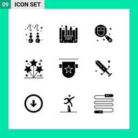 9 Universal Solid Glyphs Set for Web and Mobile Applications insignia badge doctor spark light Editable Vector Design Elements