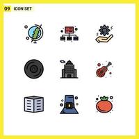 User Interface Pack of 9 Basic Filledline Flat Colors of building vinyl cog turntable dj Editable Vector Design Elements