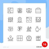 Set of 16 Modern UI Icons Symbols Signs for heart dollars package case help Editable Vector Design Elements