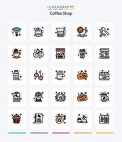 creativo café tienda 25 línea lleno icono paquete tal como beber. barista jarra. tiempo. café vector