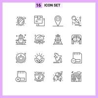 Pack of 16 Modern Outlines Signs and Symbols for Web Print Media such as wellness meditation product sing music Editable Vector Design Elements