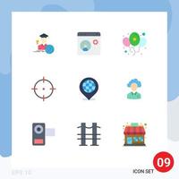 9 User Interface Flat Color Pack of modern Signs and Symbols of globe target social media goal day Editable Vector Design Elements