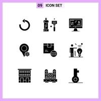 9 Universal Solid Glyph Signs Symbols of code settings shower map computer Editable Vector Design Elements