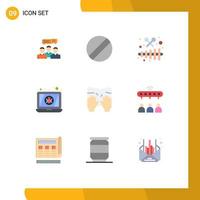 Mobile Interface Flat Color Set of 9 Pictograms of type virus instrument laptop bug Editable Vector Design Elements