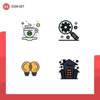 Editable Vector Line Pack of 4 Simple Filledline Flat Colors of coffee mechanic day internet marketing castle Editable Vector Design Elements