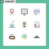 9 Flat Color concept for Websites Mobile and Apps pen globe data bulb soda Editable Vector Design Elements