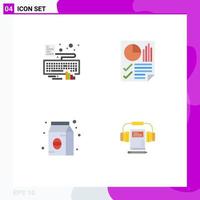 Group of 4 Flat Icons Signs and Symbols for hands bean attach document food Editable Vector Design Elements