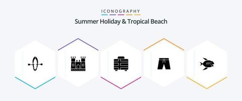Beach 25 Glyph icon pack including sea. coast. transportation. beach. clothing vector