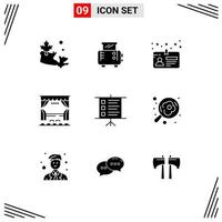 9 User Interface Solid Glyph Pack of modern Signs and Symbols of camping text license business movie Editable Vector Design Elements