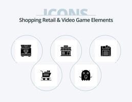 compras Al por menor y vídeo juego elementos glifo icono paquete 5 5 icono diseño. . disquete. juego de azar. flexible. Tienda vector