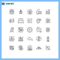 Group of 25 Modern Lines Set for drink presentation game education online Editable Vector Design Elements