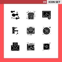 Stock Vector Icon Pack of 9 Line Signs and Symbols for hosting drop lock faucet tap Editable Vector Design Elements