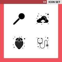 4 Universal Solid Glyphs Set for Web and Mobile Applications map pineapple mark upload hospital Editable Vector Design Elements