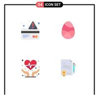 Group of 4 Flat Icons Signs and Symbols for alert cardiogram payment easter heart health Editable Vector Design Elements