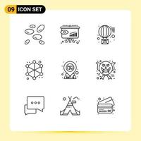 Pictogram Set of 9 Simple Outlines of location web email server analytics Editable Vector Design Elements