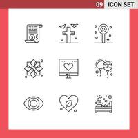 Modern Set of 9 Outlines and symbols such as favorite fabric confect design ribbon Editable Vector Design Elements