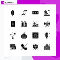 16 Universal Solid Glyphs Set for Web and Mobile Applications beach park code water pin Editable Vector Design Elements