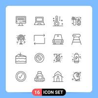 16 Universal Outlines Set for Web and Mobile Applications modem per laptop pay temperature Editable Vector Design Elements