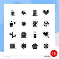 16 Universal Solid Glyphs Set for Web and Mobile Applications surprise like special love tower Editable Vector Design Elements