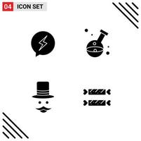 Mobile Interface Solid Glyph Set of 4 Pictograms of chat moustache power hospital movember Editable Vector Design Elements