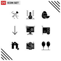 Pictogram Set of 9 Simple Solid Glyphs of process computer thermometer command arrow Editable Vector Design Elements