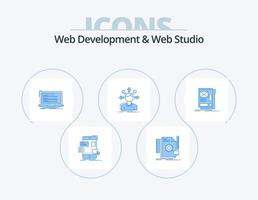 Web Development And Web Studio Blue Icon Pack 5 Icon Design. options. conversion. feedback. script. computer vector