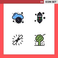 Modern Set of 4 Filledline Flat Colors Pictograph of cloud connect lantern lamp hyperlink Editable Vector Design Elements