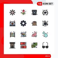 Mobile Interface Flat Color Filled Line Set of 16 Pictograms of laptop brief contact university hat Editable Creative Vector Design Elements