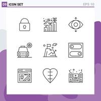 Set of 9 Commercial Outlines pack for goal business eye vehicles important Editable Vector Design Elements