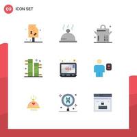 Mobile Interface Flat Color Set of 9 Pictograms of body website saucepan missing plant Editable Vector Design Elements