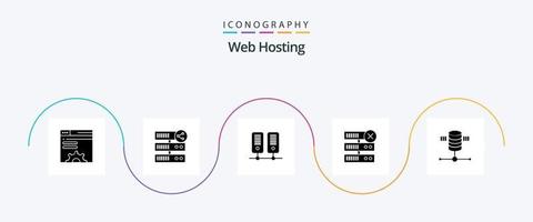 Web Hosting Glyph 5 Icon Pack Including delete . network . server. center vector