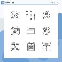 Group of 9 Outlines Signs and Symbols for data folder protection poison ghost Editable Vector Design Elements