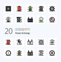 20 Power And Energy Line Filled Color icon Pack like nuclear energy energy atom energy vector
