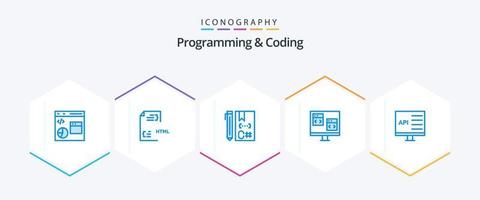 Programming And Coding 25 Blue icon pack including computer. app. file. development. coding vector