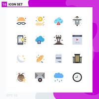 Modern Set of 16 Flat Colors Pictograph of smartphone digital cloud scarecrow farm Editable Pack of Creative Vector Design Elements