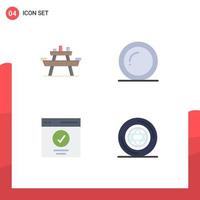 Group of 4 Modern Flat Icons Set for bench communication seat food message Editable Vector Design Elements